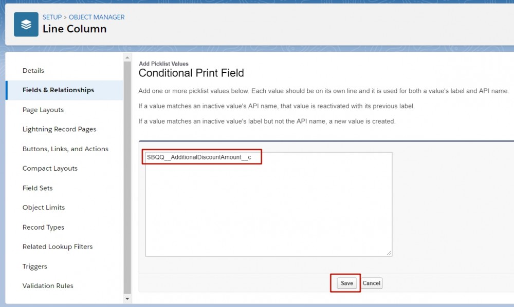 Salesforce CPQ New Picklist Value for Conditional Print Field 